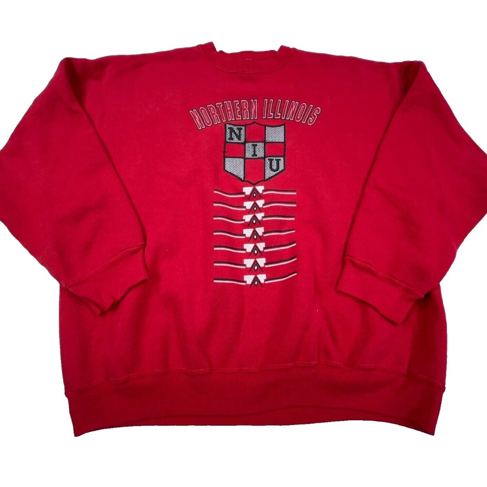 Vintage Northern Illinois Huskies Sweatshirt Men XL Red Crewneck USA 90s NIU‎